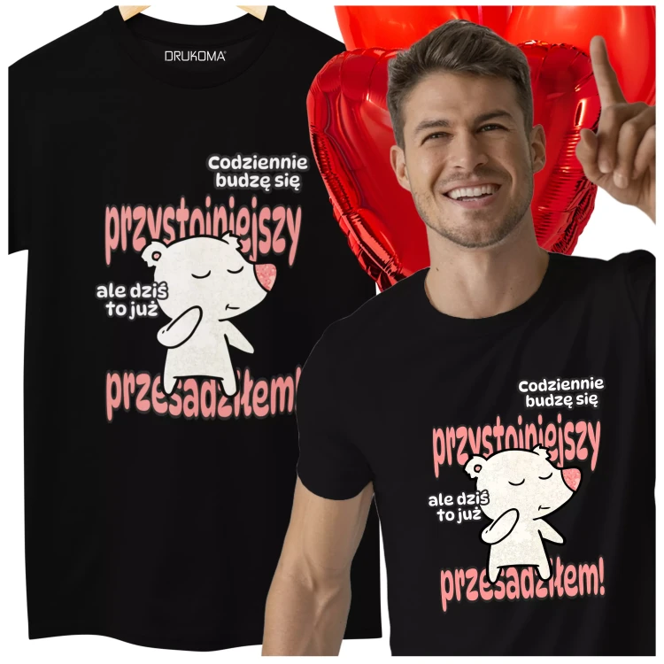 KOSZULKA NA DZIEŃ CHŁOPAKA PREZENT DLA CHŁOPAKA Z NAPISEM Codziennie budzę się przystojniejszy, ale dzisiaj to już przesadziłem KOLOR CZARNY.webp