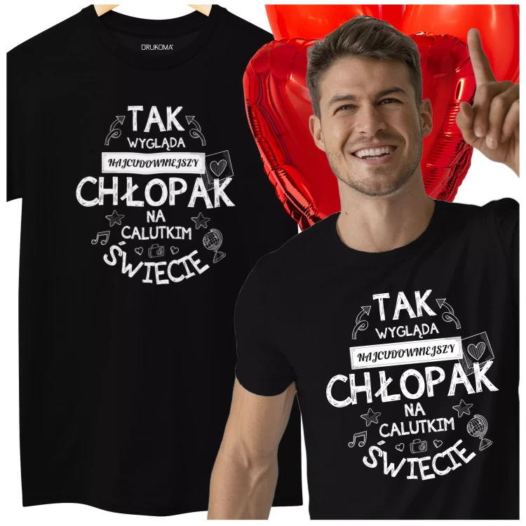 KOSZULKA NA DZIEŃ CHŁOPAKA PREZENT DLA CHŁOPAKA Z NAPISEM Tak wygląda najcudowniejszy Chłopak na calutkim świecie KOLOR CZARNY.webp