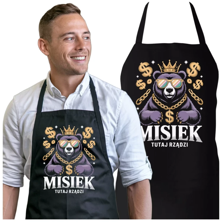 FARTUCH NA DZIEŃ CHŁOPAKA PREZENT DLA CHŁOPAKA Z NAPISEM MISIEK TU RZĄDZI.  (2).webp