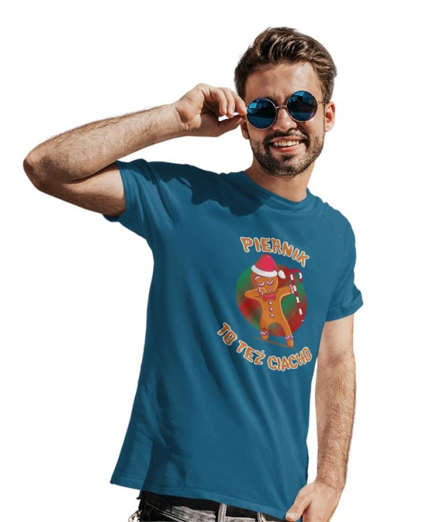 KOSZULKA ŚWIĄTECZNA Z PIERNIKIEM ZABAWNY NAPIS PIERNIK TO TEŻ CIACHO KOSZULKA PETROL BLUE (2).jpg
