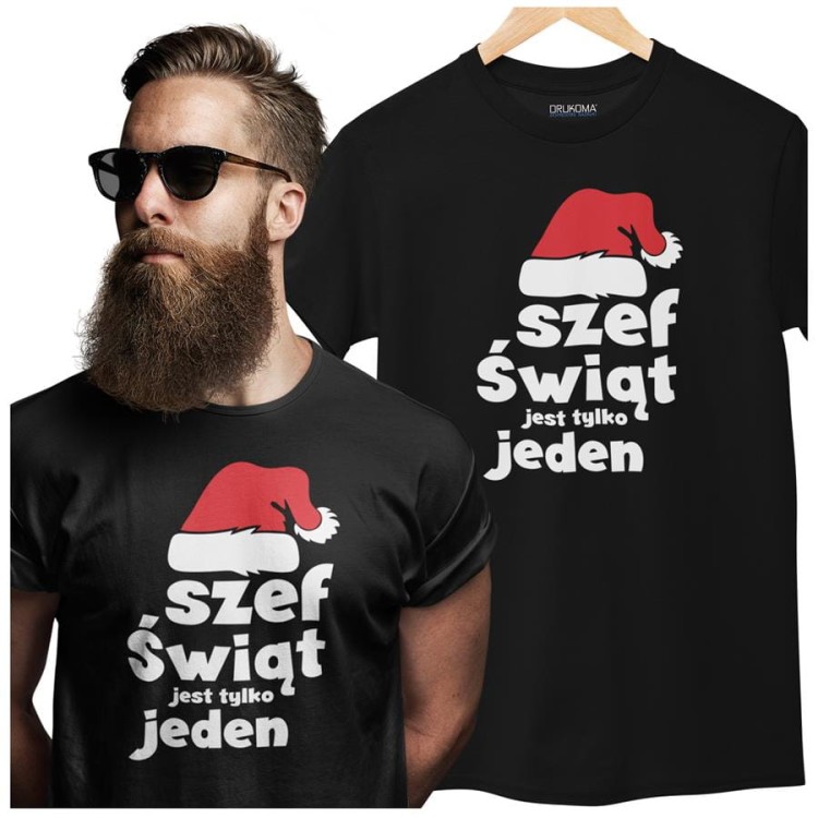 Koszulka świąteczna prezent na święta z napisem Szef świąt jest tylko jeden koszulka czarna (1) (Copy).jpg