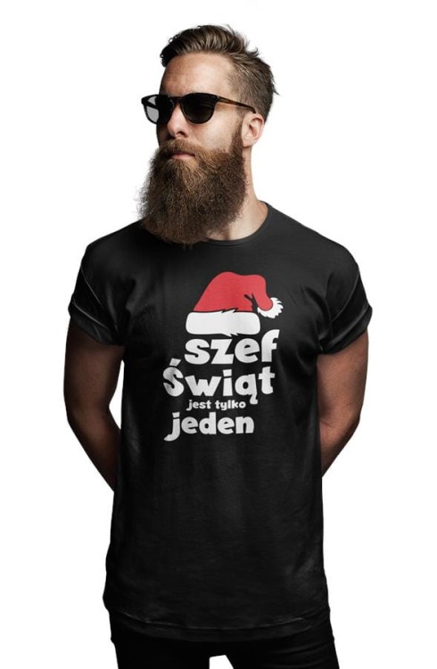Koszulka świąteczna prezent na święta z napisem Szef świąt jest tylko jeden koszulka czarna (2) (Copy).jpg