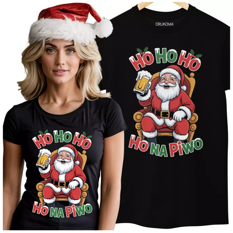 KOSZULKA DAMSKA ZABAWNA NA KAŻDĄ OKAZJE Z NAPISEM HO HO HO NA PIWO (3).webp