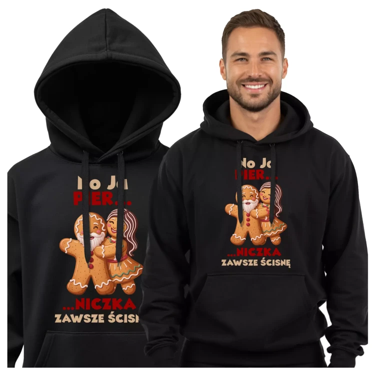 BLUZA Z KAPTUREM ŚWIĄTECZNA PREZENT MIKOŁAJKOWY Z NAPISEM No Ja PIER... ...NICZKA ZAWSZE ŚCISNĘ (1).webp