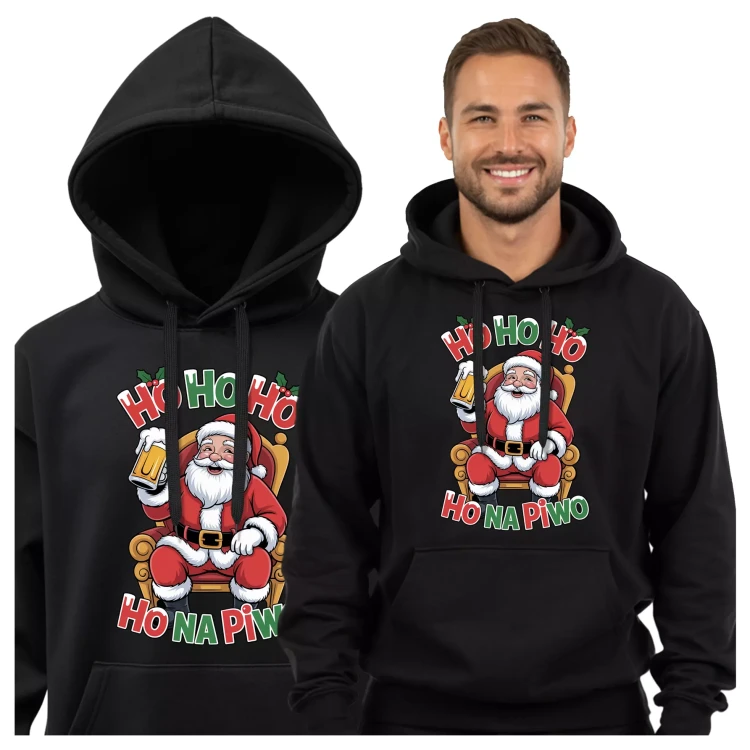 BLUZA Z KAPTUREM ŚWIĄTECZNA PREZENT MIKOŁAJKOWY Z NAPISEM HO HO HO NA PIWO (2).webp