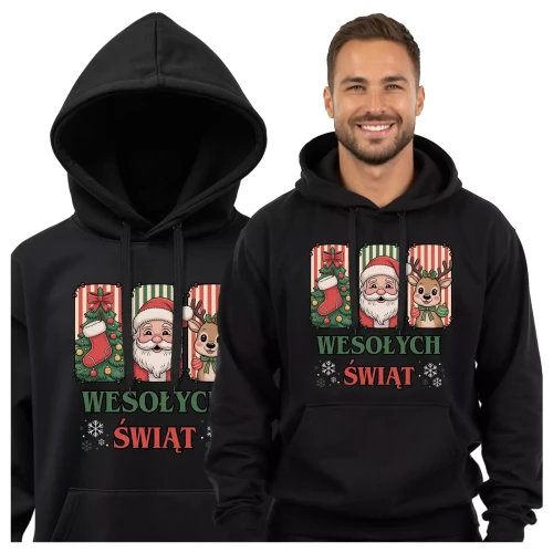 BLUZA Z KAPTUREM ŚWIĄTECZNA PREZENT MIKOŁAJKOWY Z NAPISEM WESOŁYCH ŚWIĄT (2).webp
