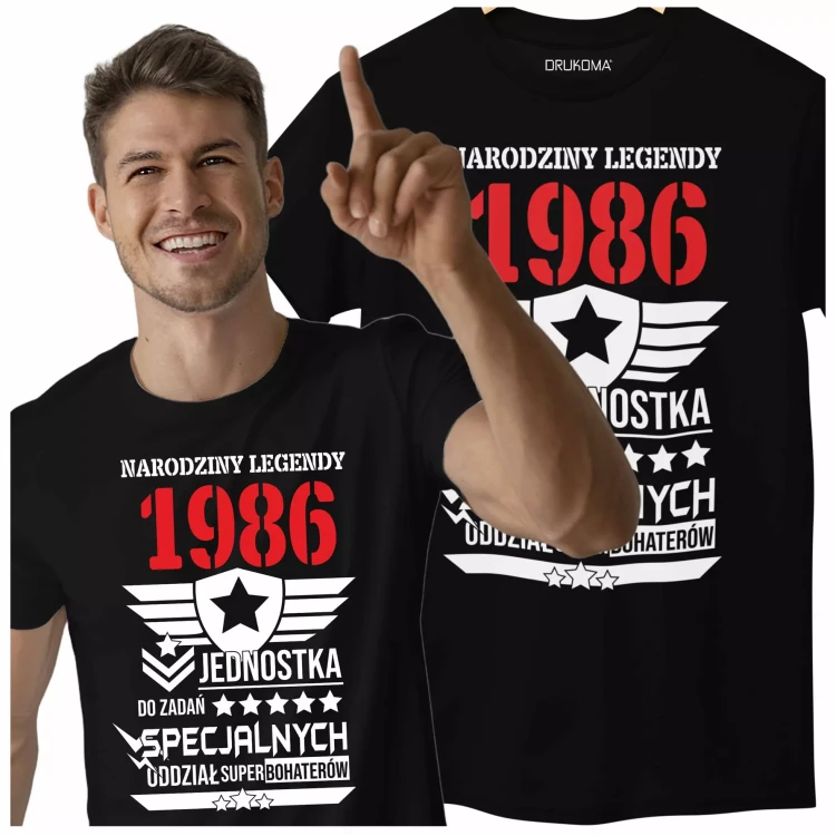 Koszulka na urodziny na 40 lat czterdzieste urodziny Narodziny Legendy 1986 jednostka do zadań specjalnych (2).webp