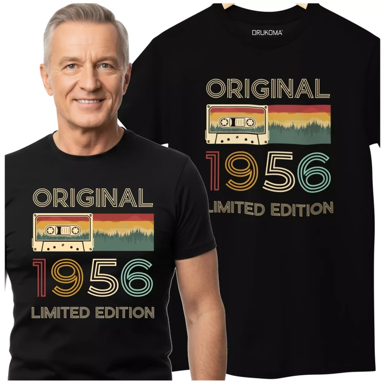 Koszulka na urodziny na 70 SIEDEMDZIESIĄTKĘ z napisem ORIGINAL 1956 LIMITED EDITION (2).webp