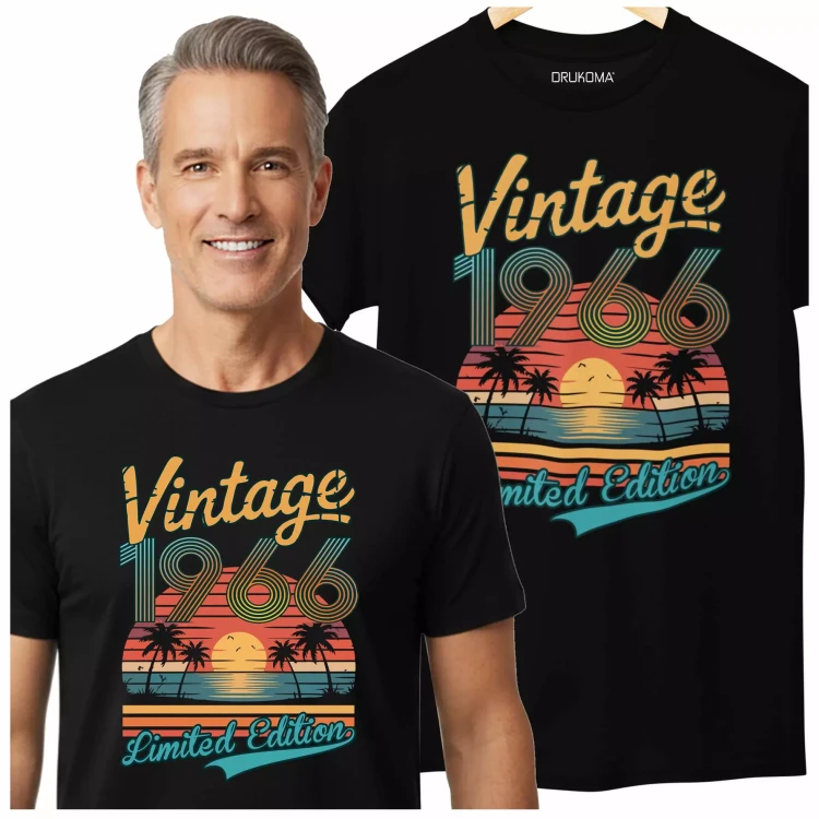 Koszulka na urodziny na 60 SZEŚĆDZIESIĄTKĘ z napisem VINTAGE 1966 LIMITED EDITION (2).webp