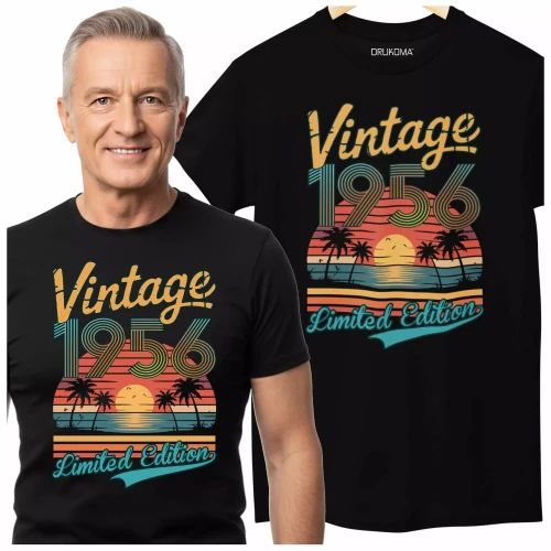 Koszulka na urodziny na 70 SIEDEMDZIESIĄTE z napisem VINTAGE 1956 LIMITED EDITION  (4).webp
