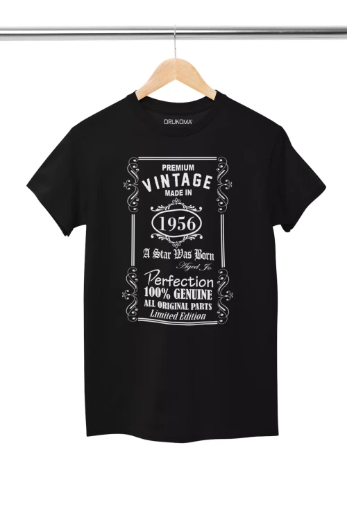 Koszulka na 70 LAT urodziny z napisem Premium vintage made in 1956 a star was born aged to perfection 100% genuine all original (3).webp