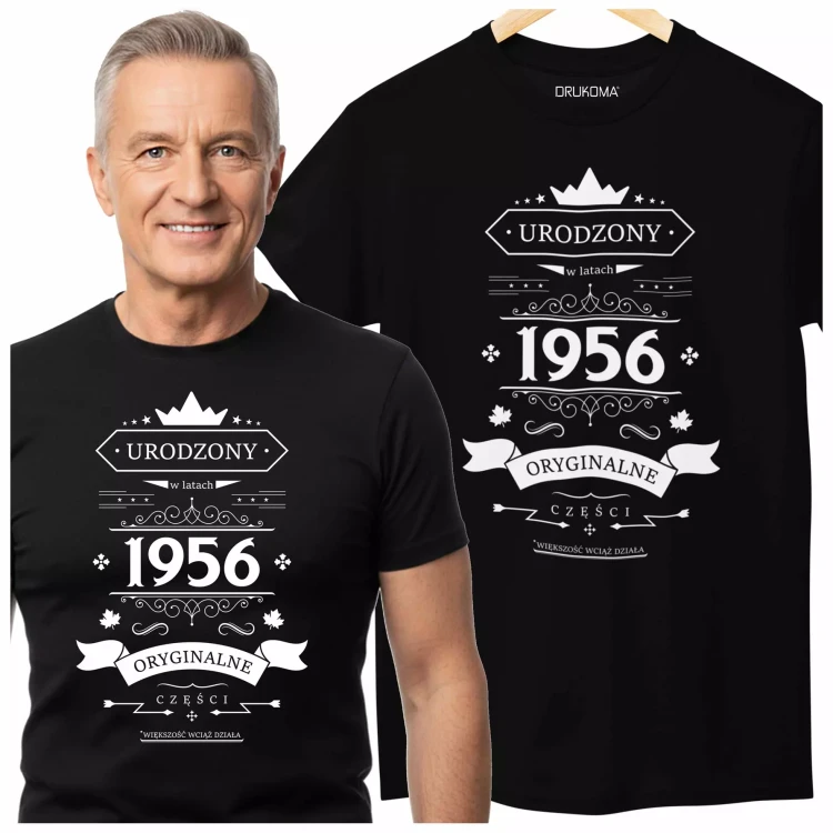 Koszulka na urodziny na 70 siedemdziesiątkę z napisem Urodzony w latach 1956 oryginalne części większość wciąż działa (2).webp