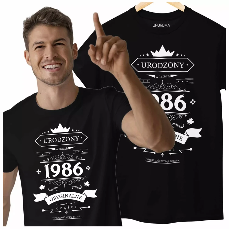 Koszulka na urodziny na 40 czterdziestkę z napisem Urodzony w latach 1986 oryginalne części większość wciąż działa (2).webp