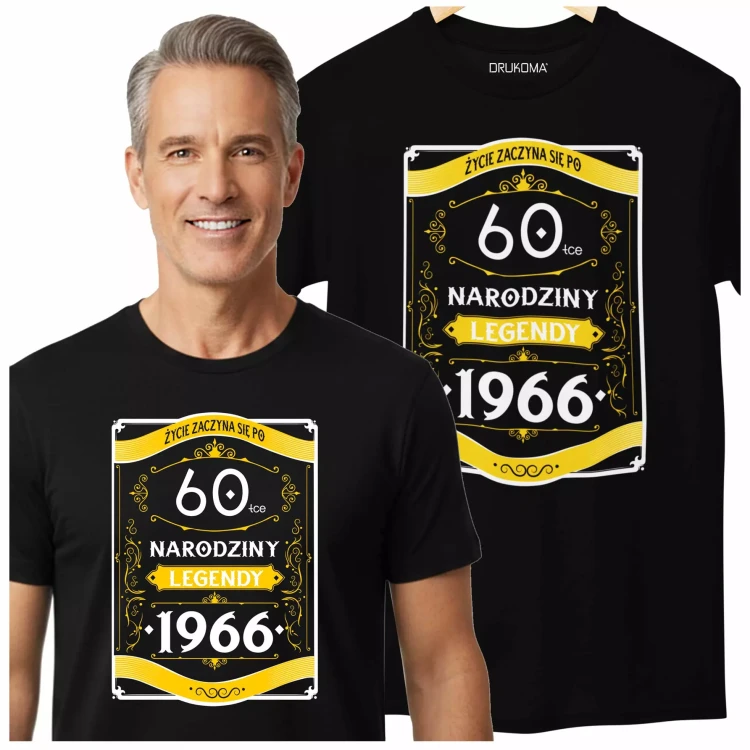 Koszulka na 60 urodziny na sześćdziesiątkę 60 LAT ŻYCIE ZACZYNA SIĘ PO 60-TCE NARODZINY LEGENDY 1966 (2).webp