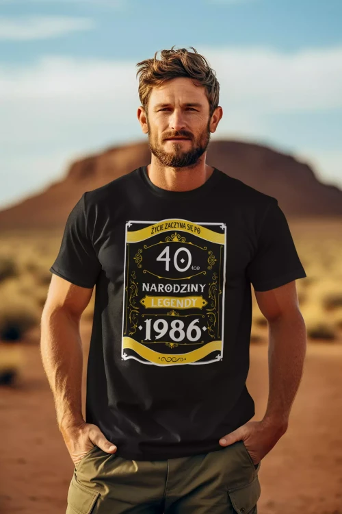 Koszulka na 40 urodziny na czterdziestkę 40 LAT ŻYCIE ZACZYNA SIĘ PO 40-TCE NARODZINY LEGENDY 1986 (1).webp