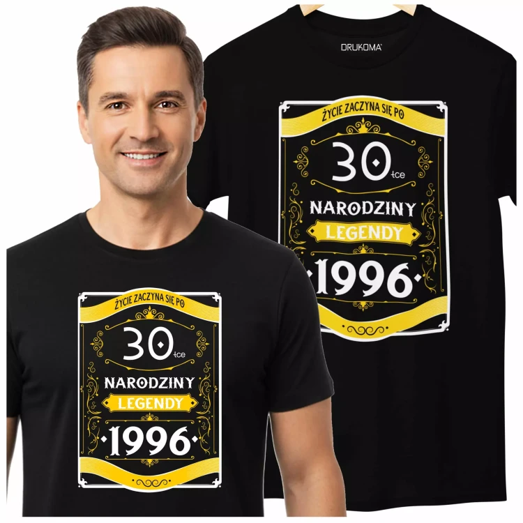 Koszulka na 30 urodziny na trzydziestkę 30 LAT ŻYCIE ZACZYNA SIĘ PO 30-TCE NARODZINY LEGENDY 1996 (2).webp