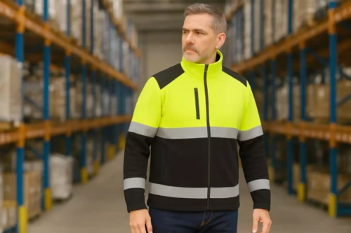 Polar ostrzegawczy dwukolorowy NEOPLUS FLHV450 (HI VISION) 340-360 gm² z haftem z taśmami odblaskowymi dla lepszej  (7).webp