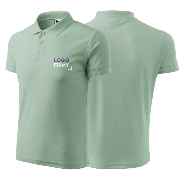 Koszulka polo z logo na sercu męska z nadrukiem logo firmy 200g 203 kolor SAGE C9 koszulka polo (1).webp