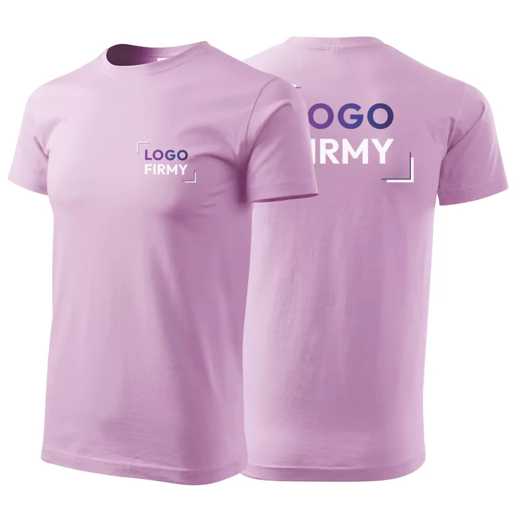 Koszulka z krótkim rękawem z logo na sercu i plecach męska z nadrukiem logo firmy 160g BASIC129 kolor ORHID D1 koszulka krótki rękaw.webp