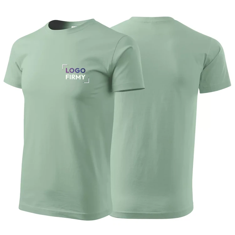 Koszulka z krótkim rękawem z logo na sercu męska z nadrukiem logo firmy 160g BASIC129 kolor SAGE C9 koszulka krótki rękaw.webp