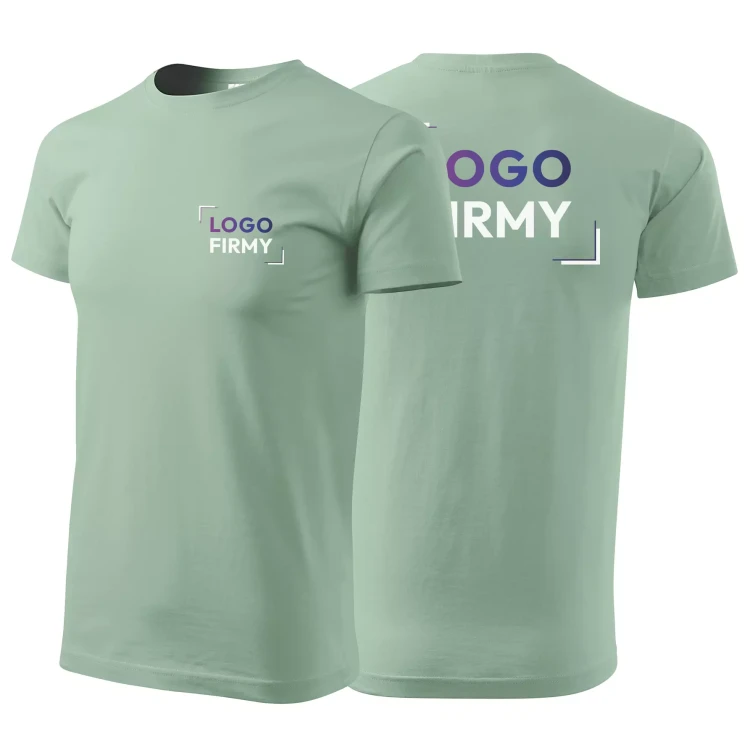 Koszulka z krótkim rękawem z logo na sercu i plecach męska z nadrukiem logo firmy 160g BASIC129 kolor SAGE C9 koszulka krótki rękaw.webp