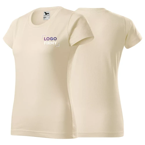 Koszulka z krótkim rękawem z logo na sercu damska z nadrukiem logo firmy 160g BASIC134 kolor MIGDAŁOWY 21 koszulka krótki rękaw  (3).webp