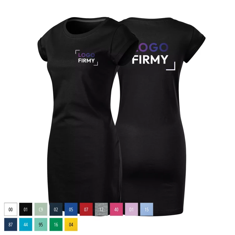 Koszulkasukienka damska 180g Freedom178 z logo własnym nadrukiem na sercu i plecach odzież reklamowa WSZYSTKIE KOLORY.webp