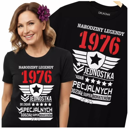 Koszulka damska dla kobiety na 50 pięćdziesiąte urodziny NARODZINY LEGENDY 1976 JEDNOSTKA DO ZADAŃ SPECJALNYCH ODZIAŁ.webp