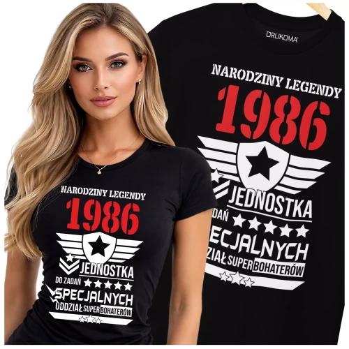 Koszulka damska dla kobiety na 40 czterdzieste urodziny NARODZINY LEGENDY 1986 JEDNOSTKA DO ZADAŃ SPECJALNYCH ODZIAŁ .webp