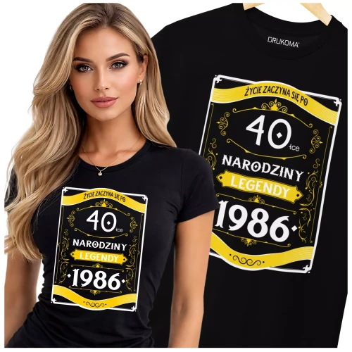 Koszulka damska na 40 urodziny na czterdziestkę z napisem 40 LAT ŻYCIE ZACZYNA SIĘ PO 40-TCE NARODZINY LEGENDY 198 (4).webp