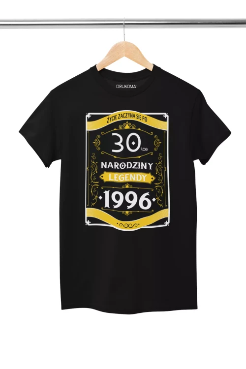 Koszulka damska na 30 urodziny na trzydziestkę z napisem 30 LAT ŻYCIE ZACZYNA SIĘ PO 30-TCE NARODZINY LEGENDY 1996 (4).webp