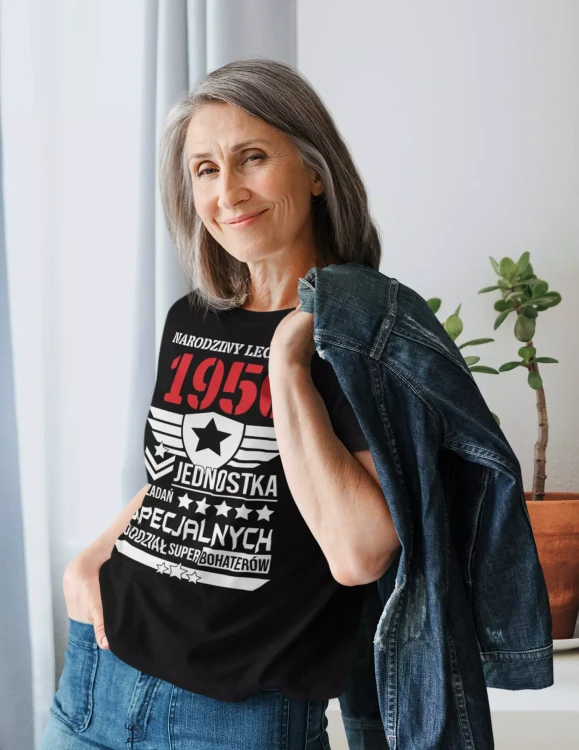 Koszulka damska dla kobiety na 70 siedemdziesiąte urodziny NARODZINY LEGENDY 1956 JEDNOSTKA DO ZADAŃ SPECJALNYCH ODZIAŁ  (1).webp