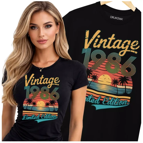 DAMSKA KOSZULKA na 40 urodziny na czterdziestkę z napisem VINTAGE 1986 LIMITED EDITION.webp