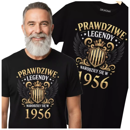 Koszulka na urodziny na 70 SIEDEMDZIESIĄTKĘ Z NADRUKIEM PRAWDZIWE LEGENDY NARODZIŁY SIĘ W 1956 (3).webp