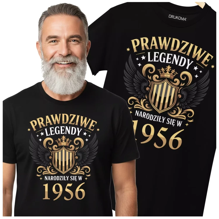 Koszulka na urodziny na 70 SIEDEMDZIESIĄTKĘ Z NADRUKIEM PRAWDZIWE LEGENDY NARODZIŁY SIĘ W 1956 (3).webp