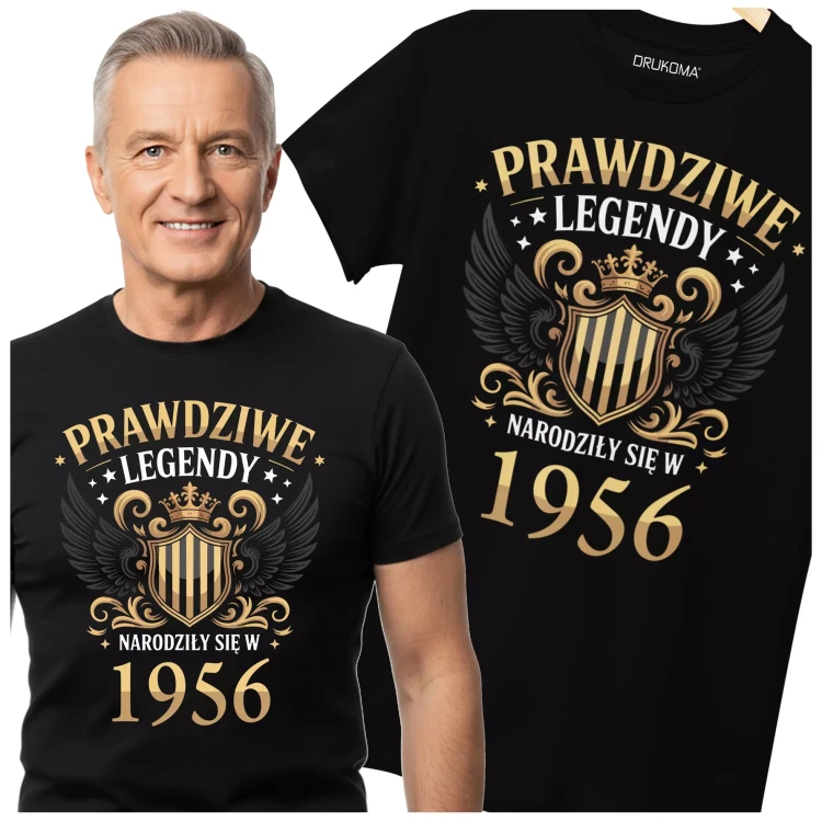 Koszulka na urodziny na 70 SIEDEMDZIESIĄTKĘ Z NADRUKIEM PRAWDZIWE LEGENDY NARODZIŁY SIĘ W 1956 (2).webp