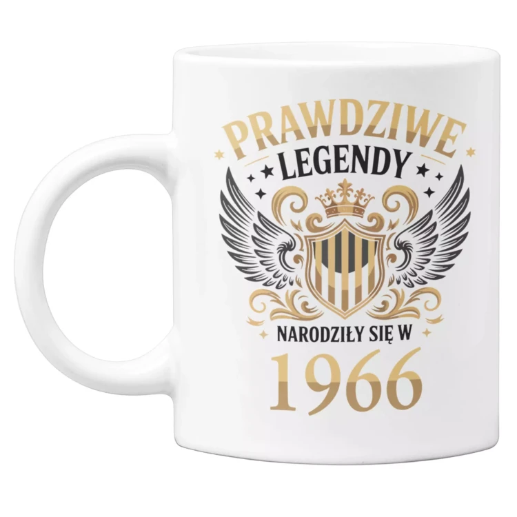 Koszulka z kubkiem na 60 lat urodziny sześćdziesiąte urodziny z napisem PRAWDZIWE LEGENDY NARODZIŁY SIĘ W 1966 ( (4).webp