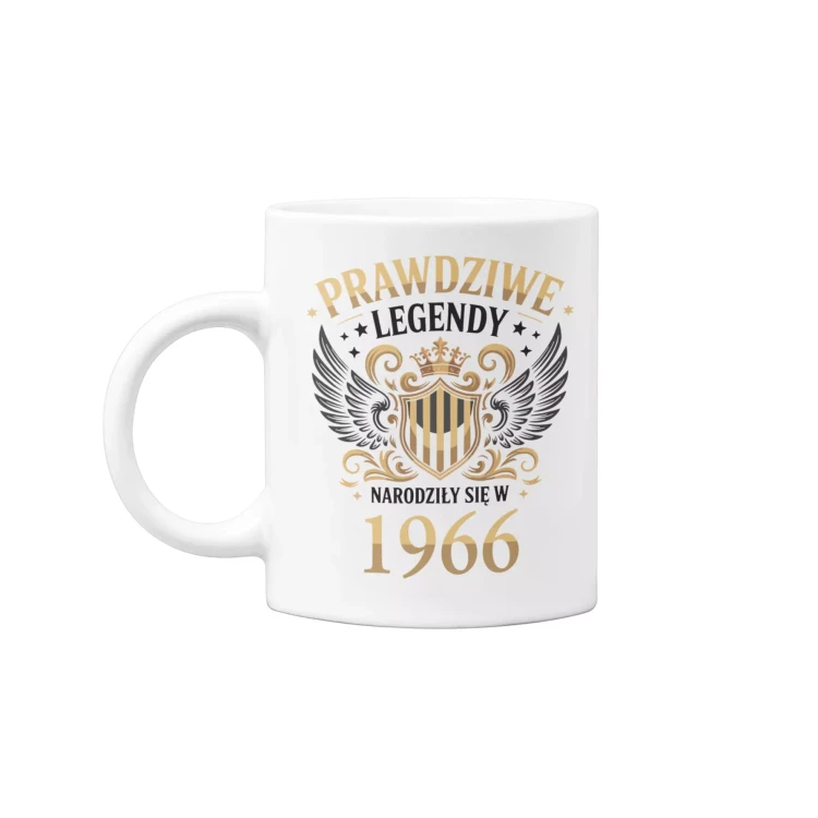 Koszulka z kubkiem na 60 lat urodziny sześćdziesiąte urodziny z napisem PRAWDZIWE LEGENDY NARODZIŁY SIĘ W 1966 (1).webp
