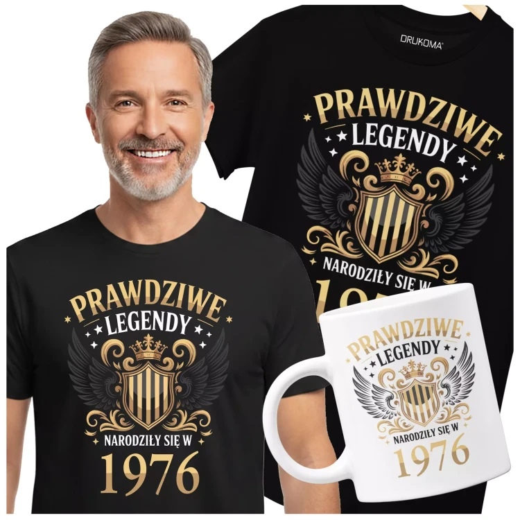 Koszulka z kubkiem na urodziny na 50 PIĘĆDZIESIĄTKĘ z napisem PRAWDZIWE LEGENDY NARODZIŁY SIĘ W 1976 (3).webp