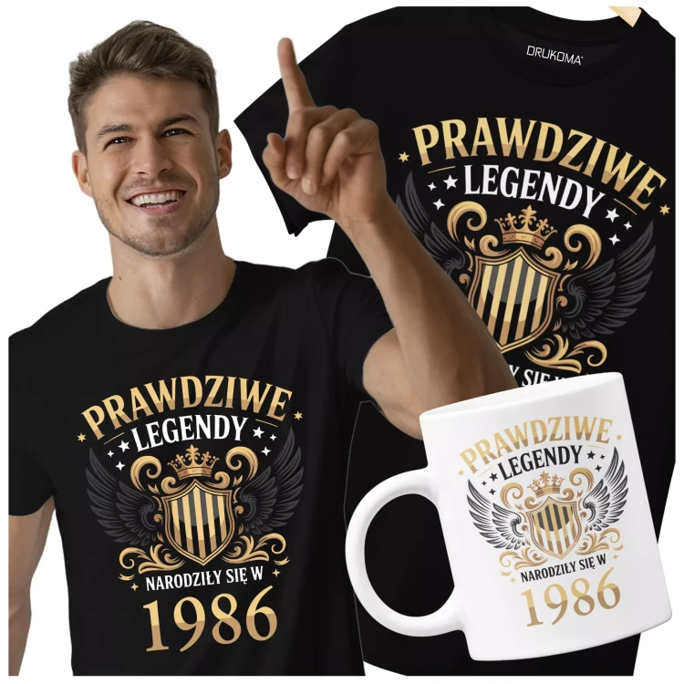 Koszulka z kubkiem na urodziny na 40 CZERDZISTKĘ z napisem PRAWDZIWE LEGENDY NARODZIŁY SIĘ W 1986 (3).webp