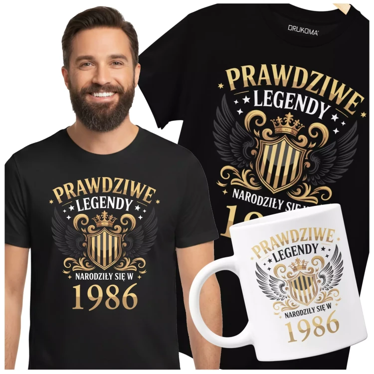 Koszulka z kubkiem na urodziny na 40 CZERDZISTKĘ z napisem PRAWDZIWE LEGENDY NARODZIŁY SIĘ W 1986 (4).webp