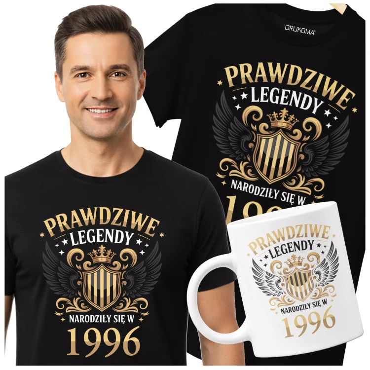 Koszulka z kubkiem na urodziny na 30 TRZYDZIESTKĘ z napisem PRAWDZIWE LEGENDY NARODZIŁY SIĘ W 1996  (3).webp