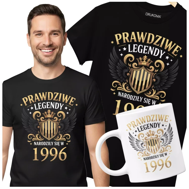 Koszulka z kubkiem na urodziny na 30 TRZYDZIESTKĘ z napisem PRAWDZIWE LEGENDY NARODZIŁY SIĘ W 1996  (4).webp