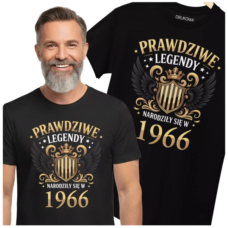 Koszulka na 60 lat urodziny sześćdziesiąte urodziny z napisem PRAWDZIWE LEGENDY NARODZIŁY SIĘ W 1966  (3).webp