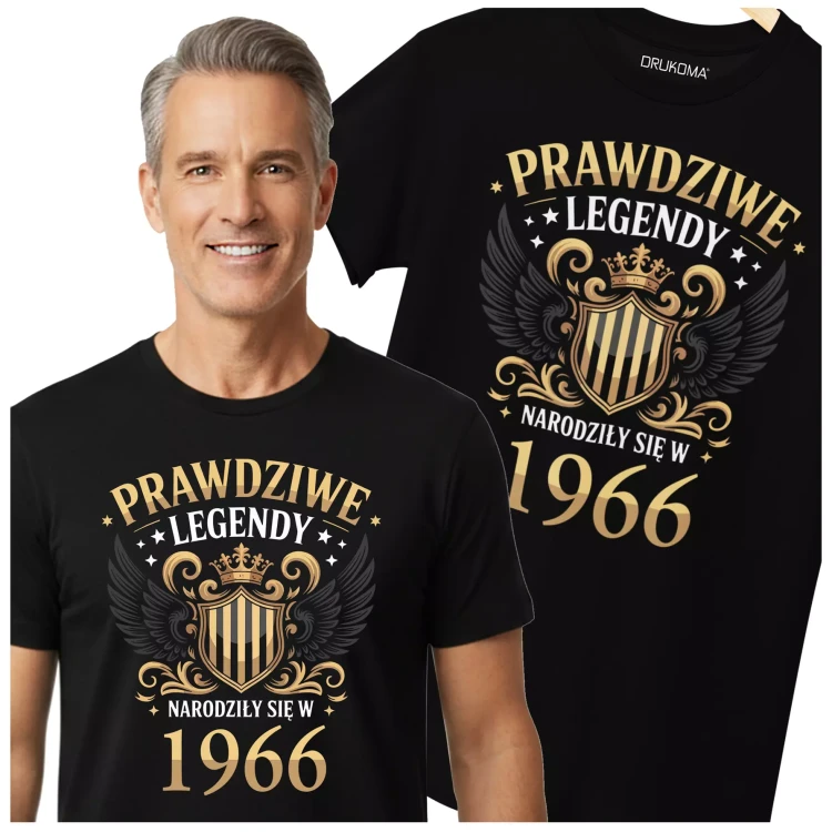 Koszulka na 60 lat urodziny sześćdziesiąte urodziny z napisem PRAWDZIWE LEGENDY NARODZIŁY SIĘ W 1966  (2).webp