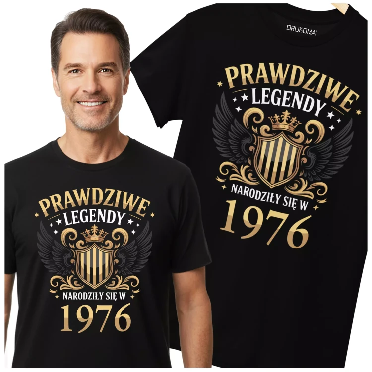 Koszulka na urodziny na 50 PIĘĆDZIESIĄTKĘ z napisem PRAWDZIWE LEGENDY NARODZIŁY SIĘ W 1976 (2).webp