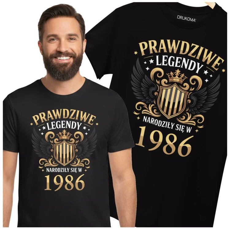Koszulka na urodziny na 40 CZERDZISTKĘ z napisem PRAWDZIWE LEGENDY NARODZIŁY SIĘ W 1986 (3).webp