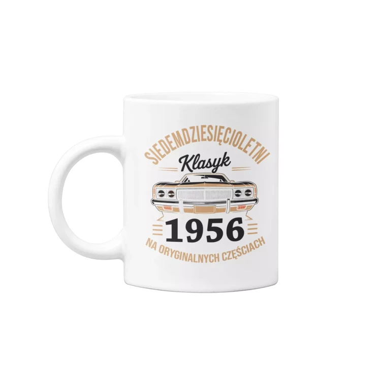 Koszulka z kubkiem na urodziny na 70 SIEDEMDZIESIĄTKĘ Z NADRUKIEM SIEDEMDZIESIĘCIOLETNI KLASYK 1956 NA ORYGINALNYCH CZĘŚC (1).webp