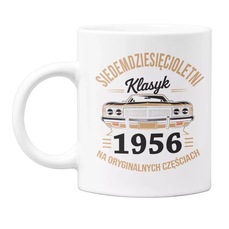 Koszulka z kubkiem na urodziny na 70 SIEDEMDZIESIĄTKĘ Z NADRUKIEM SIEDEMDZIESIĘCIOLETNI KLASYK 1956 NA ORYGINALNYCH CZ.webp
