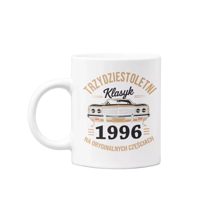 Koszulka z kubkiem na urodziny na 30 TRZYDZIESTKĘ z napisem TRZYDZIESTOLETNI KLASYK 1996 NA ORYGINALNYCH CZĘŚCIACH (2).webp